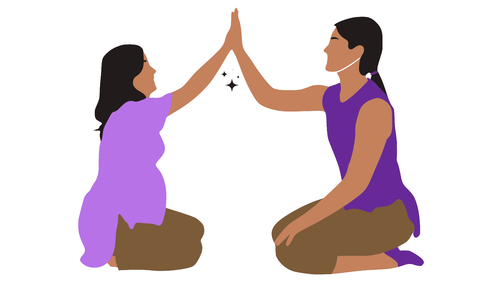 Illustration de deux femmes agenouillées se donnant un high five, paume contre paume