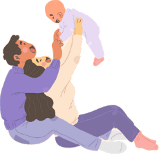 Illustration d’un parent assis soulevant son bébé dans ses bras