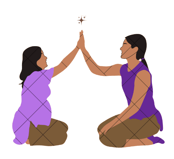 Illustration de deux femmes assises, paume contre paume